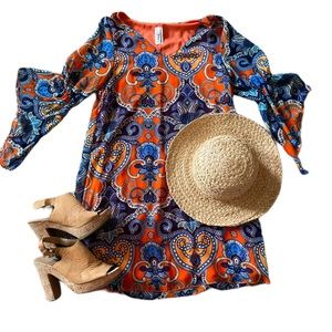 NEW! Orange & blue paisley dress S